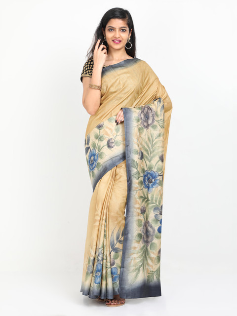 

SABOO COLLECTIONS Cream-Coloured Pure Silk Printed Tussar Saree