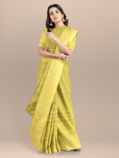 

BharatSthali Lime Green Pure Silk Muga Handloom Sustainable Saree