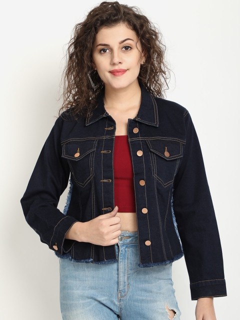 

River Of Design Jeans Women Blue Solid Lightweight Denim Jacket