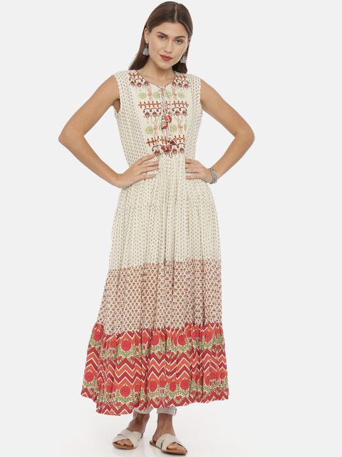 

Neerus Women Off-White & Red Printed Anarkali Kurta