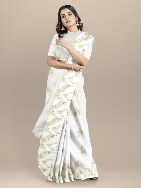 

BharatSthali White Silk Cotton Woven Design Taant Saree