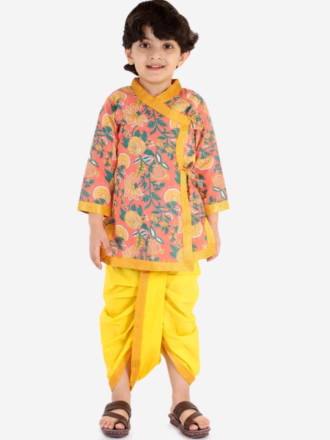 

Chipbeys Boys Yellow & Pink Printed Pure Cotton Kurta with Dhoti Pants