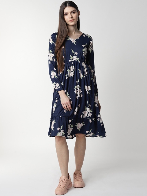 

FIVE STONES Women Navy Blue Printed Fit and Flare Dress