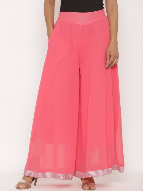 

Juniper Women Coral Pink Solid Flared Palazzos