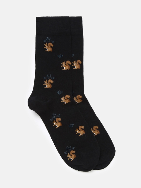 

LINDBERGH Men Black & Beige Patterned Above Ankle-Length Socks