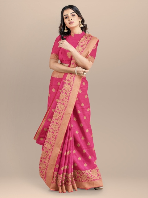 

BharatSthali Pink Silk Cotton Woven Design Banarasi Handloom Sustainable Saree