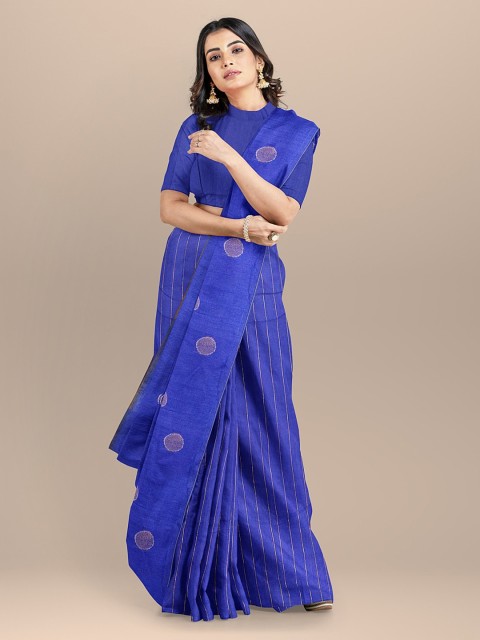 

BharatSthali Blue Silk Cotton Woven Design Handloom Taant Saree