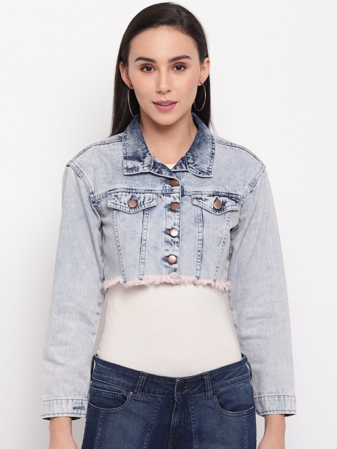 

TALES & STORIES Women Blue Solid Denim Jacket