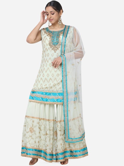 

BOMBAY SELECTIONS Women Green Embroidered Kurta with Palazzos & Dupatta