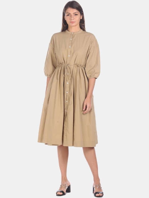 

GAP Beige Mandarin Neck Solid Dress
