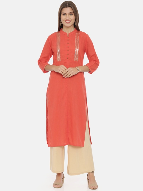 

Neerus Women Coral Solid Straight Kurta