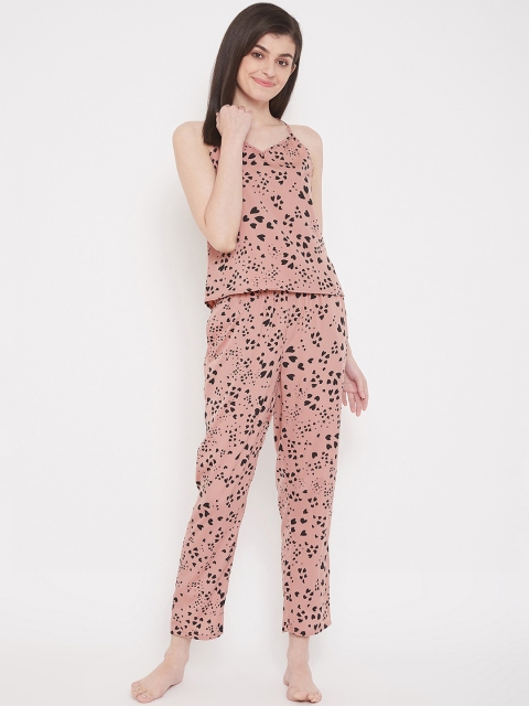 

Clovia Women Pink & Black Printed Night Suit