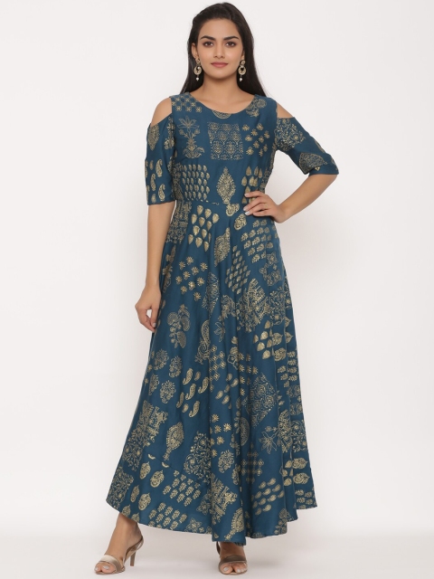 

Juniper Women Teal Blue Printed Maxi Dress