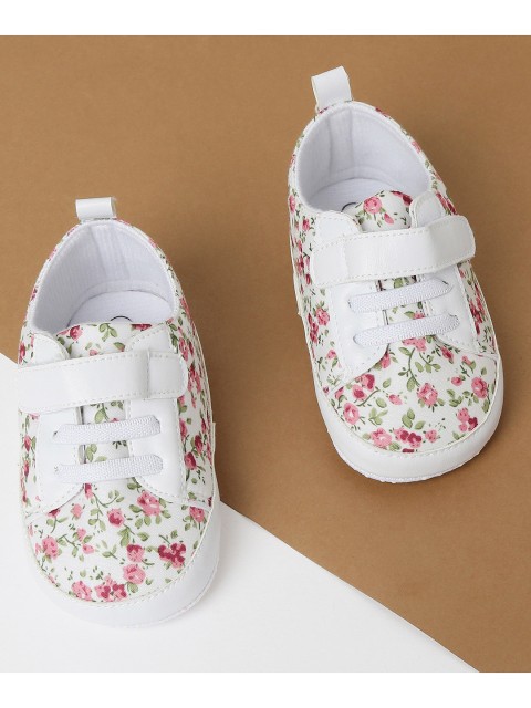 

max Girls White & Pink Floral Printed Sneakers