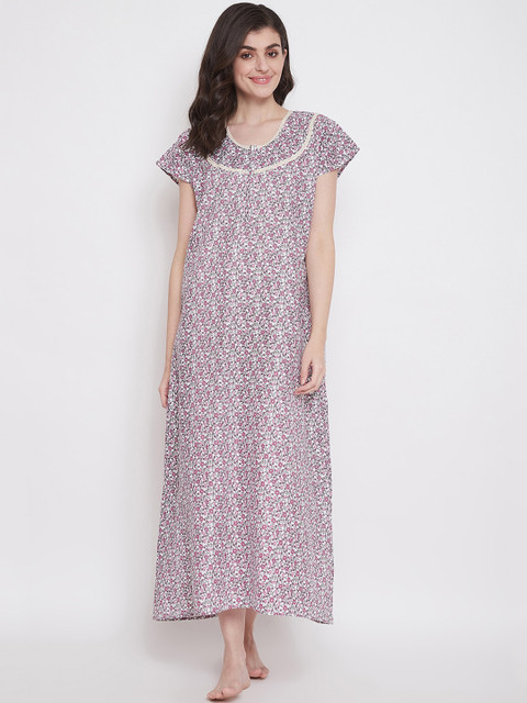 

Clovia Women White & Purple Printed Nightdress