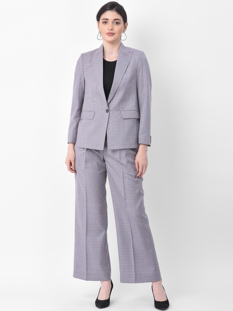 

AUDSTRO Women Blue Checked Single-Breasted Formal Suit