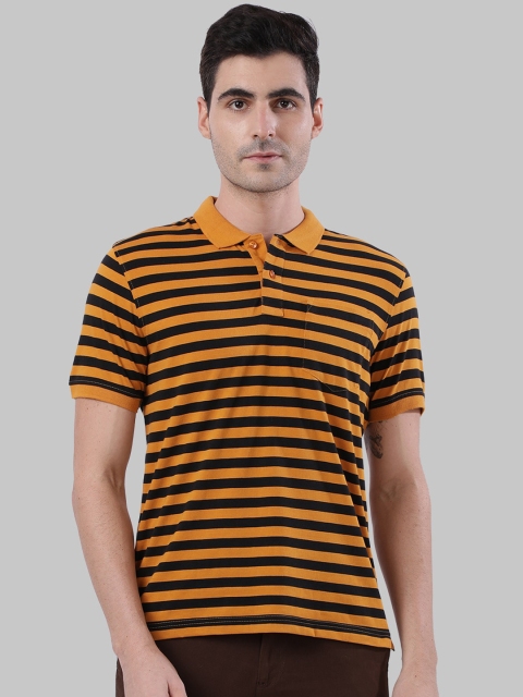 

Next Look Men Yellow Striped Polo Collar T-shirt