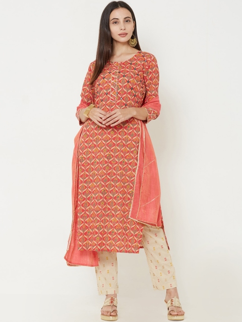 

FASHOR Women Pink Kurta with Trousers & Dupatta