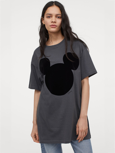 

H&M Women Grey Prinetd Oversized Motif Detail T-shirt