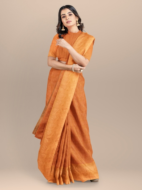 

BharatSthali Orange Pure Silk Muga Handloom Sustainable Saree