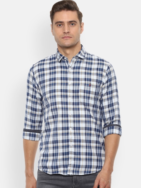 

Louis Philippe Jeans Men White & Navy Blue Slim Fit Checked Casual Shirt