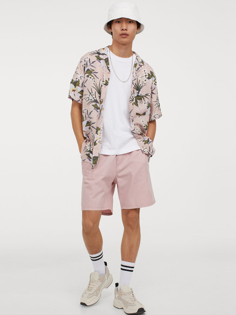 

H&M Men Pink Patterned Resort Shirt