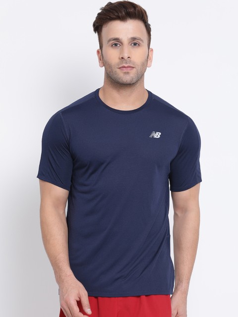 

New Balance Men Navy Blue Solid Round Neck T-shirt