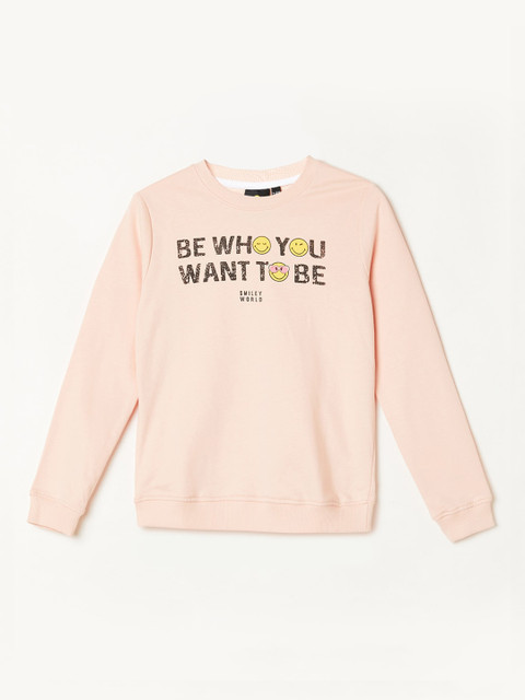 

Smiley World Girls Peach-Coloured & Black Printed Sweatshirt