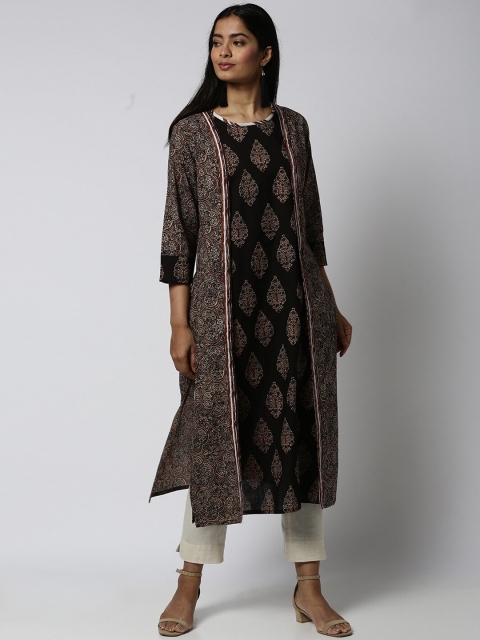 

Soch Women Black & Brown Printed Pannelled Straight Kurta