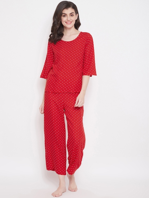 

Clovia Women Red & White Polka Dot Printed Night Suit