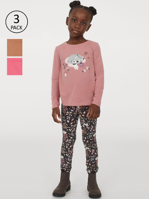 

H&M Girls Printed 3-Pack Treggings, Beige