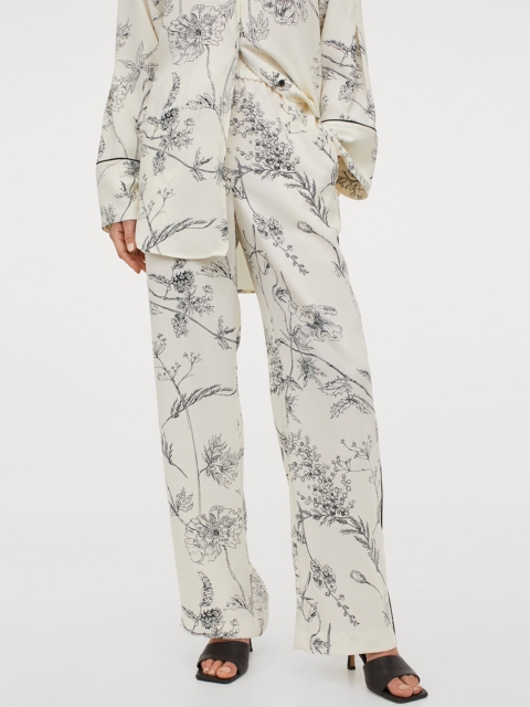 

H&M Women White & Black Printed Wide Trousers