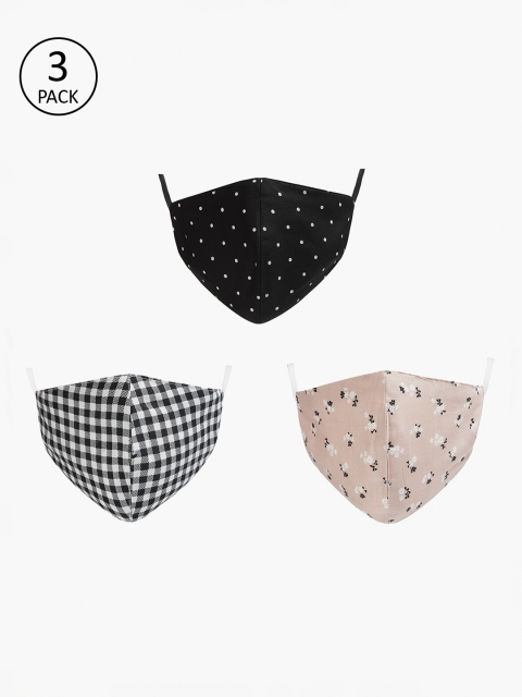 

Ginger by Lifestyle Women Pack Of 3 Printed Reusable 2-Ply Cloth Masks, Black