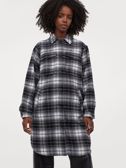 

H&M Women Black & White Long Shirt Jacket