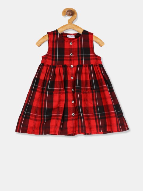 

Donuts Girls Red Checked Fit and Flare Dress