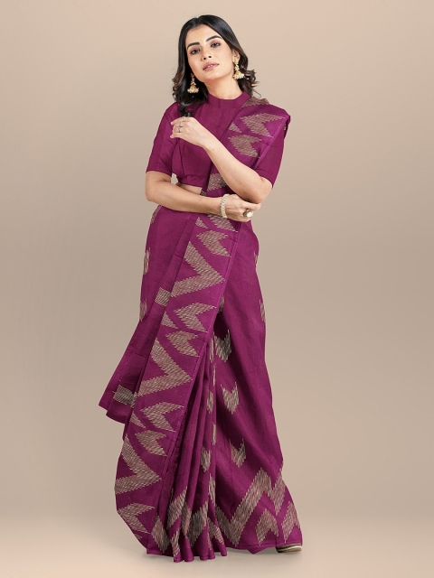 

BharatSthali Purple Silk Cotton Woven Design Handloom Taant Saree