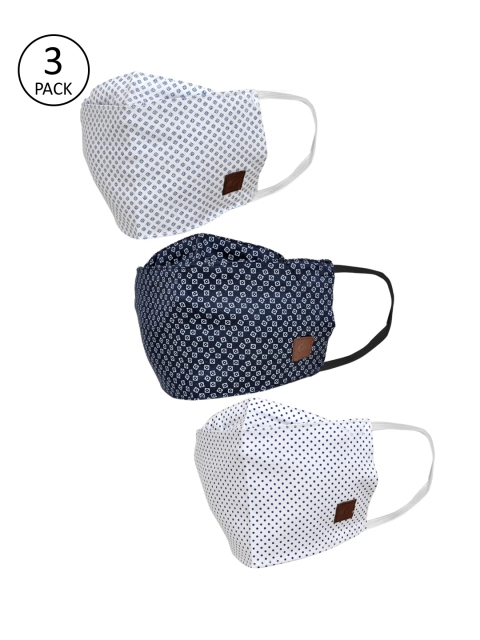 Allen Cooper Pack Of 3 Printed 3-Ply Reusable Face Masks, White