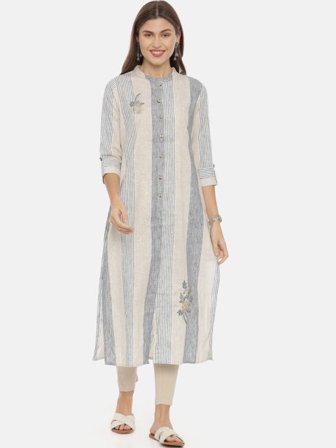 

Neerus Women Grey Striped Straight Kurta