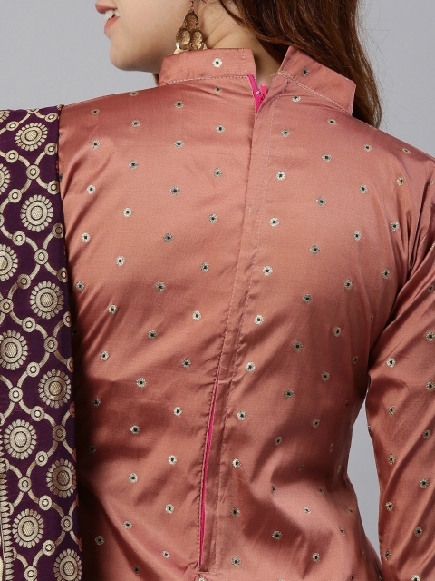 

MOKSHA DESIGNS Women Brown and Gold Coloured Woven Design Unstitched Dress Material