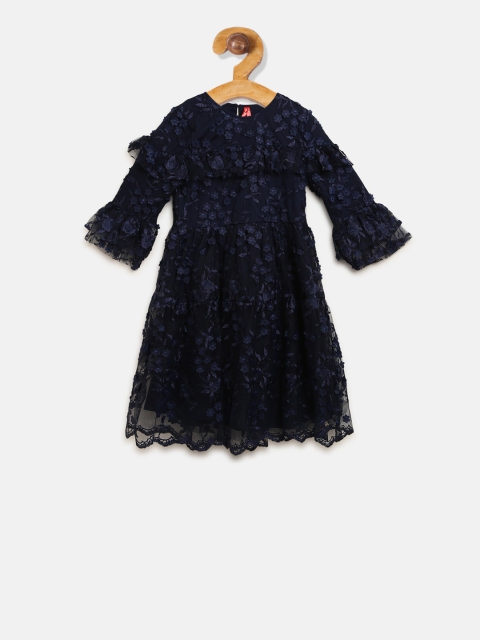 

Blue Giraffe Girls Navy Blue Self Design Fit and Flare Dress