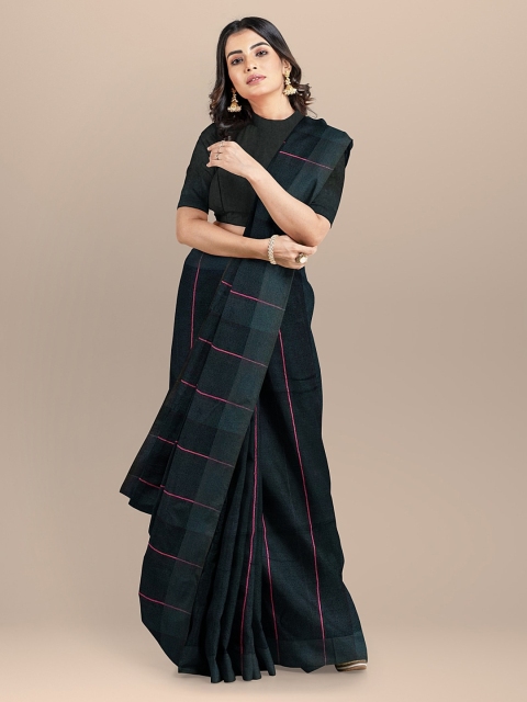 

BharatSthali Black & Pink Pure Linen Woven Design Bhagalpuri Handloom Sustainable Saree