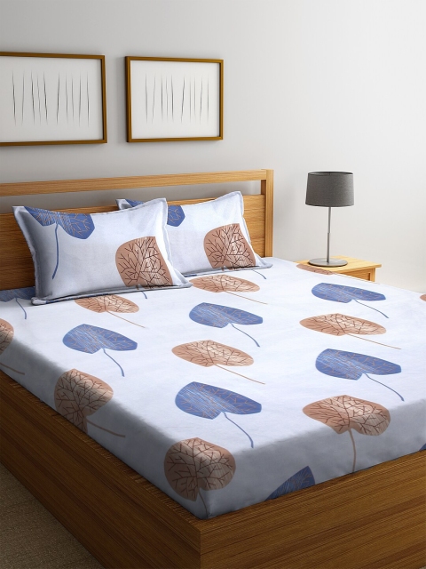 

NEUDIS Grey & Blue Floral Printed 180 TC Flat Double Bedsheet With 2 Pillow Covers