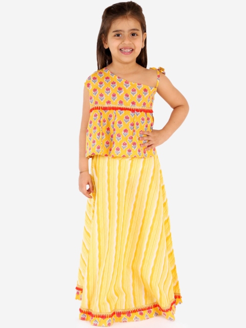 

Chipbeys Girls Yellow & Red Printed Lehenga Choli with Tape Detail