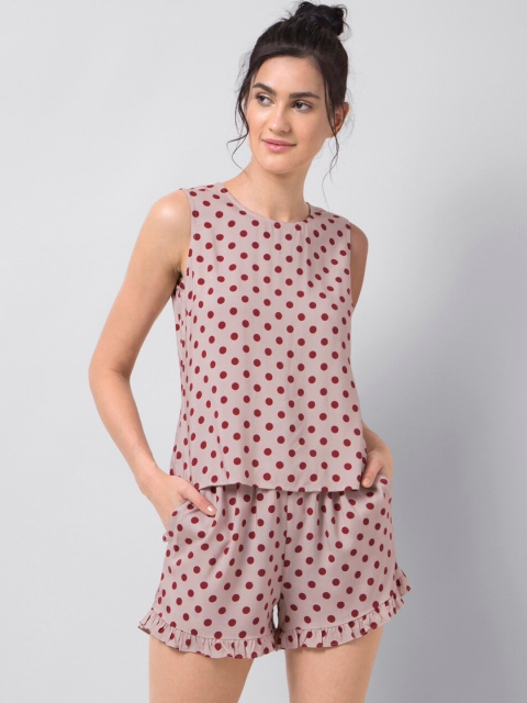 

FabAlley Women Pink & Maroon Printed Night Suit