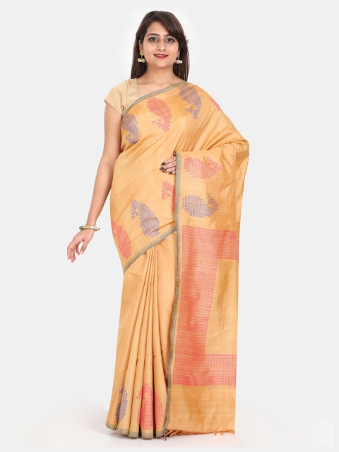 

SABOO COLLECTIONS Mustard Woven Design Bhagalpuri Saree