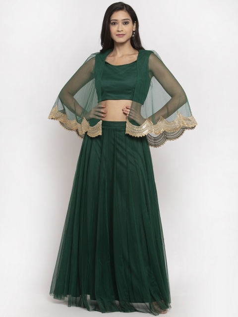 

Just Wow Women Green & Gold-Coloured Self Design Top with Skirt