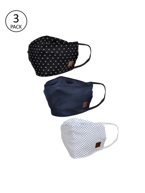 Allen Cooper Unisex Pack Of 3 Printed 3-Ply Reusable Outdoor Masks, Black