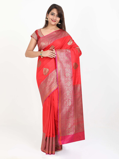 

SABOO COLLECTIONS Red Pure Silk Woven Design Banarasi Saree