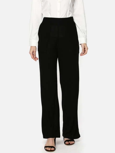 

YCANF Women Black Solid Straight Palazzos