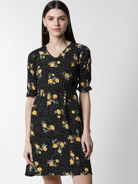 

FIVE STONES Women Black Printed Fit and Flare Dress